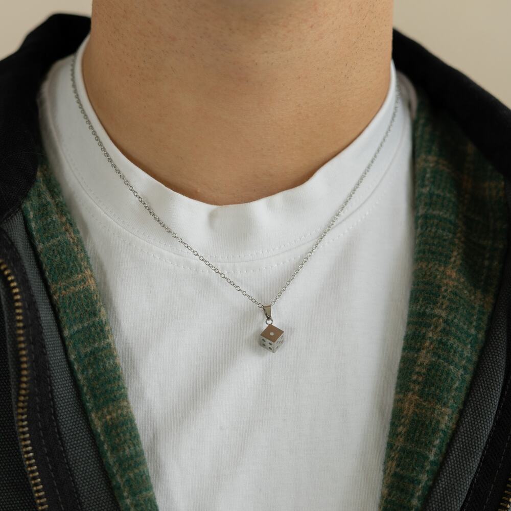 Vintage Silver Dice Opal Pendant Necklace Geometric Y2K Jewelry Unisex